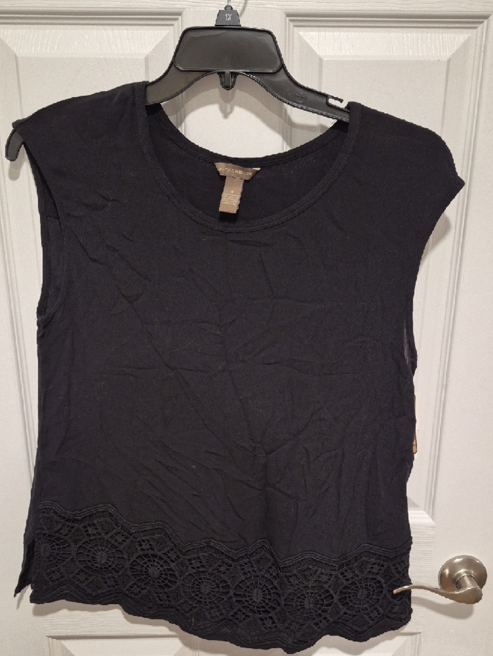 Bit & Bridle Black Scoop Neck Tank with Crochet Hem